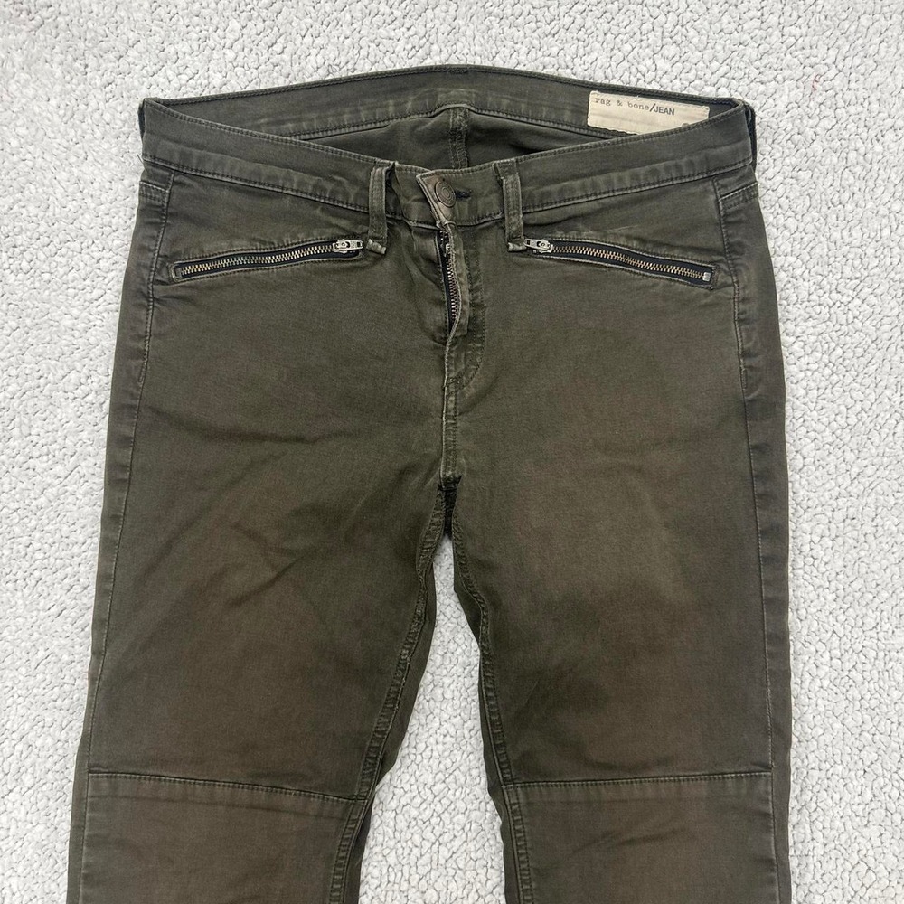Rag & Bone Ridley Moto Skinny Jeans Olive Green W1561O026 Size 29